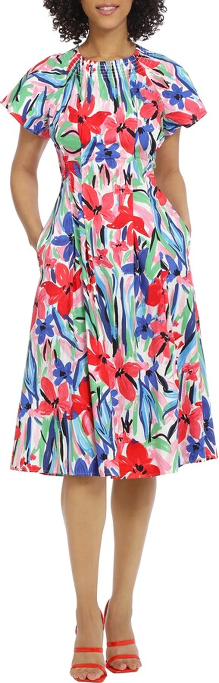 Floral Short Sleeve Midi Dress