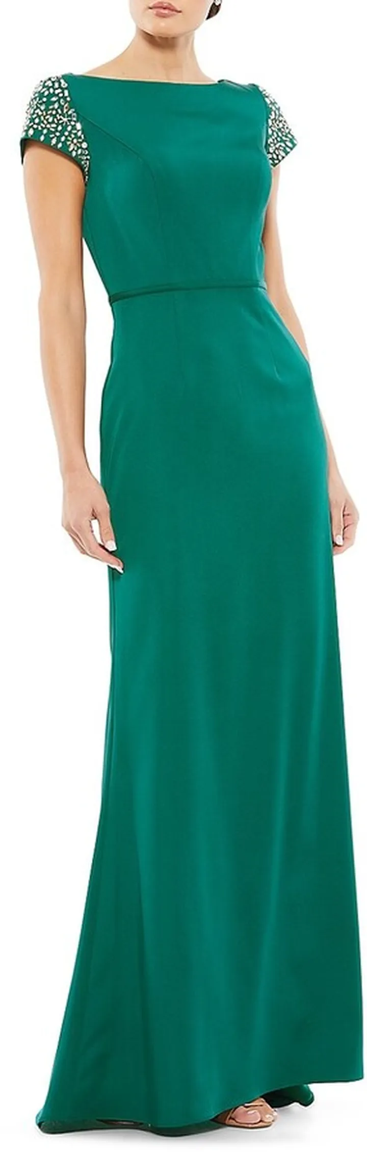 Embellished Cap Sleeve A-Line Gown