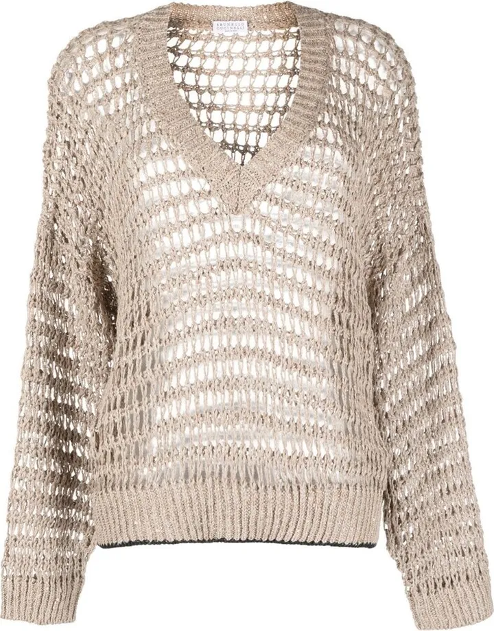 open-knit V-neck jumper