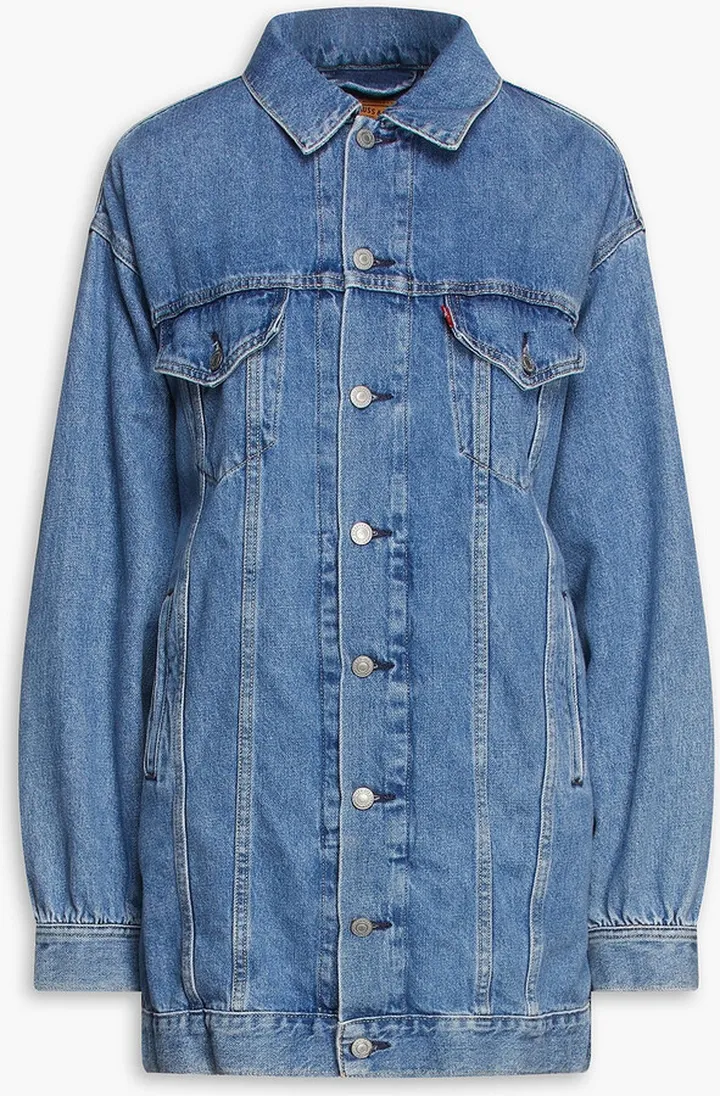 Oversized gathered cotton and hemp-blend denim shirt dress