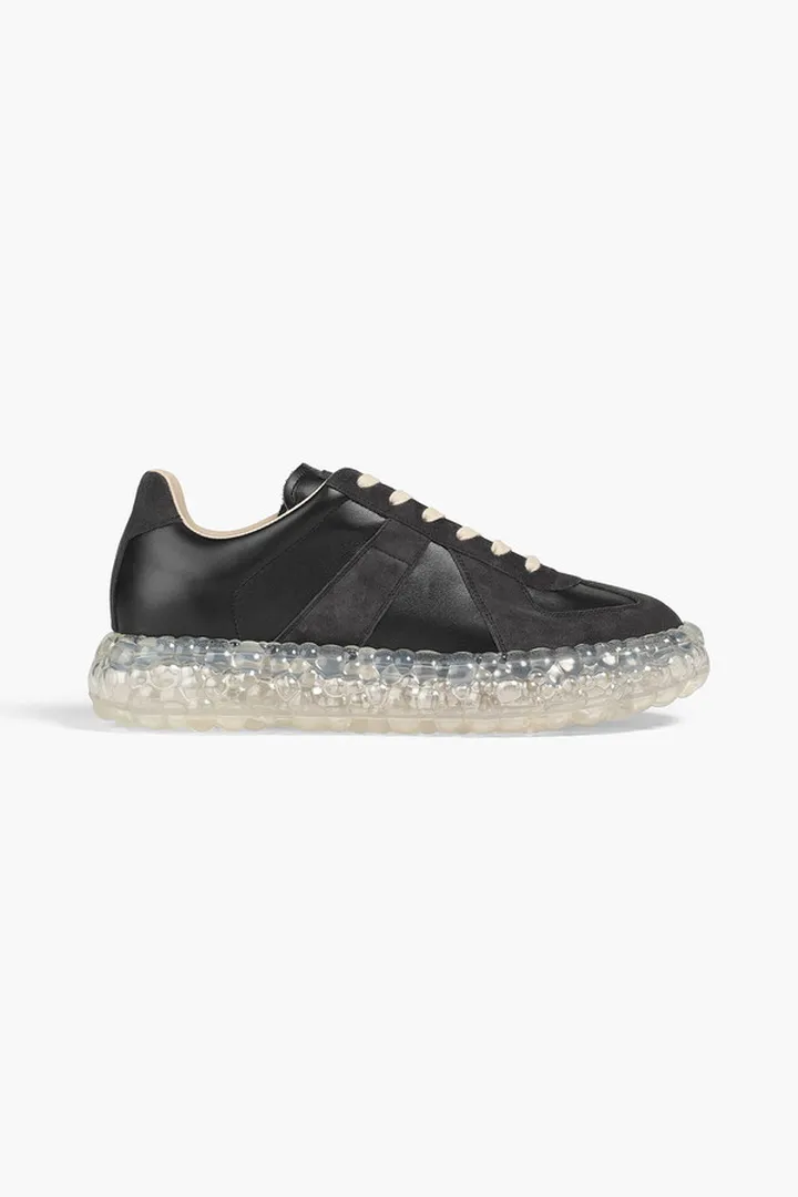 Suede-paneled leather platform sneakers