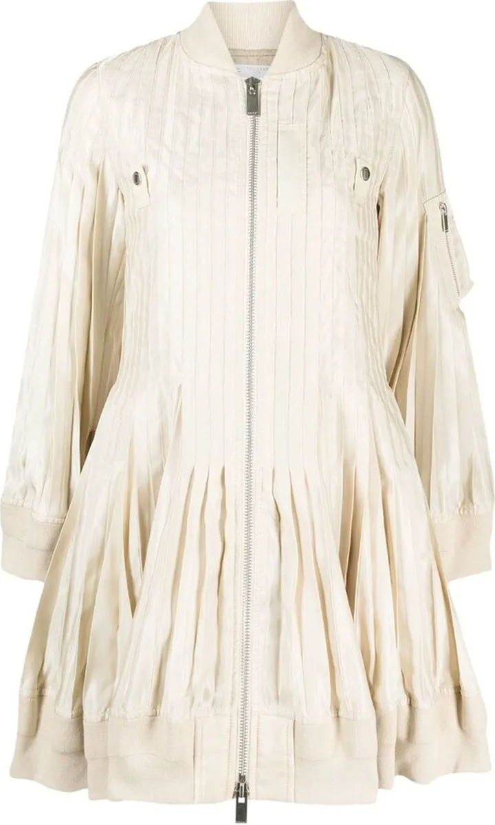 Zip-Up Pleated Bomber Jacket