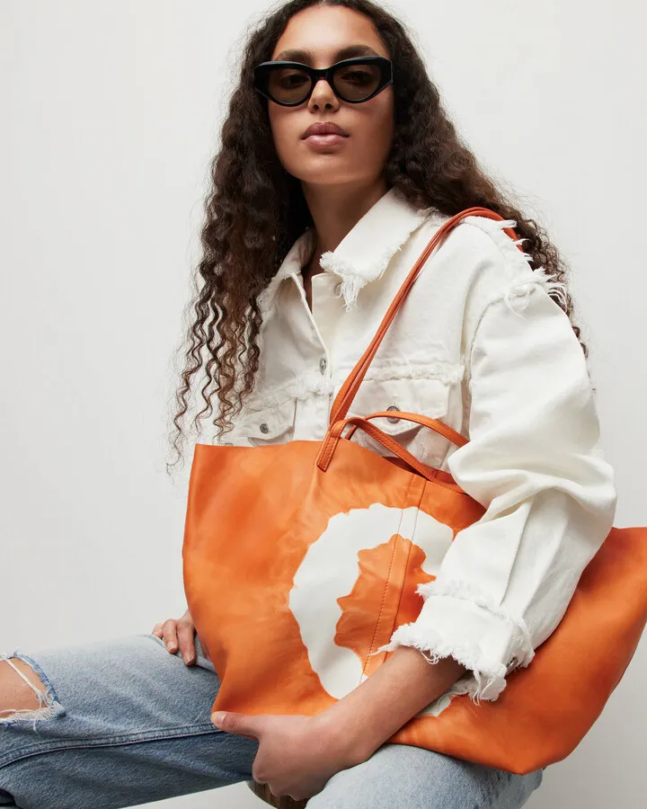 Hannah Tie Dye Leather Tote Bag - Sherbert Orange