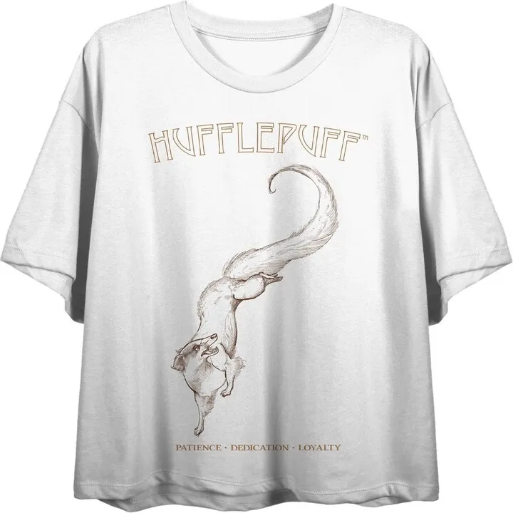 Harry Potter Hufflepuff Traits Juniors White Boyfriend Crop T-shirt-Large