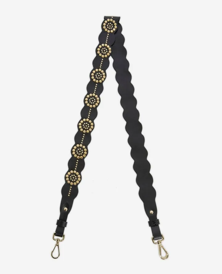 Black leather handle with gold flower details