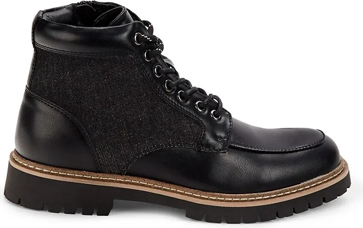 Faux Leather Trim Combat Boots