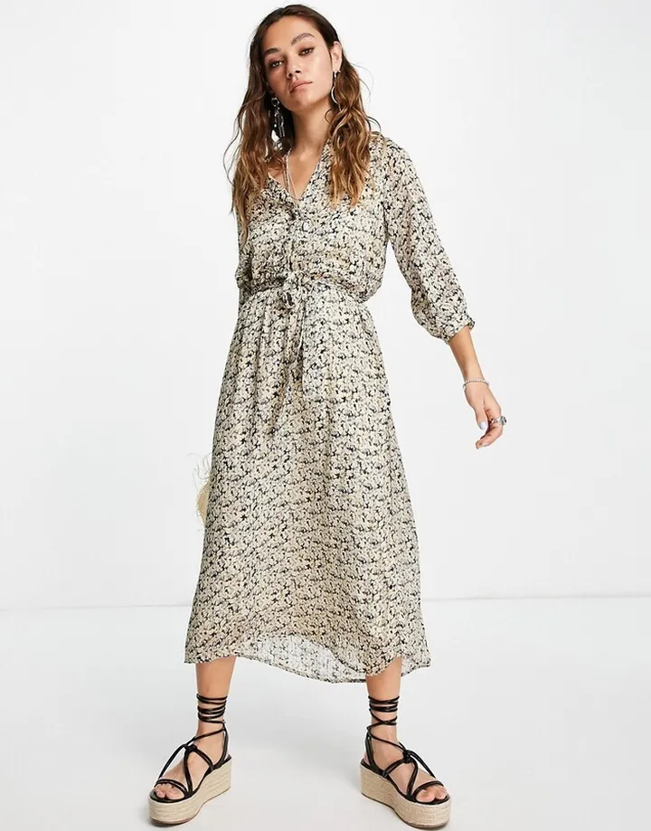 Vila satin midi shirt dress in print