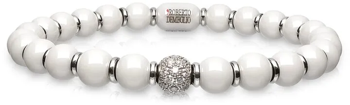 Sfera 18k White Gold Diamond 6.5mm White Bead Bracelet