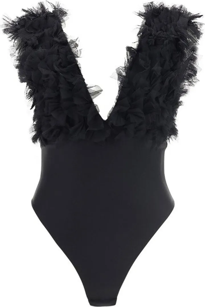Pinko V-Neck Tulle Ruffles Detail Bodysuit