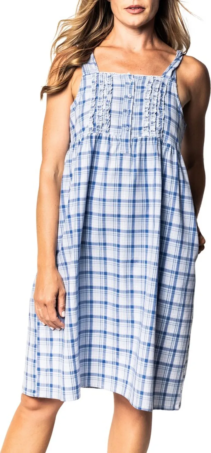 Seafarer Tartan Ruffle Trim Cotton Nightgown