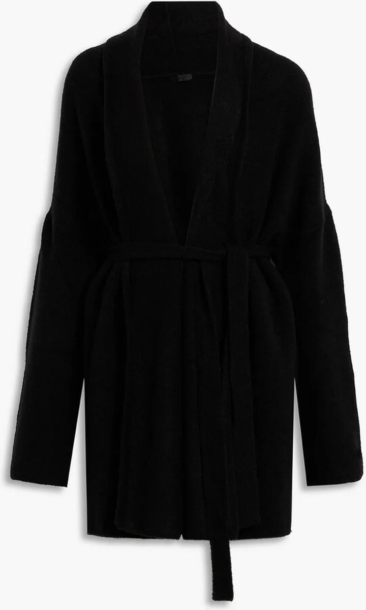 Belted brushed knitted cardigan