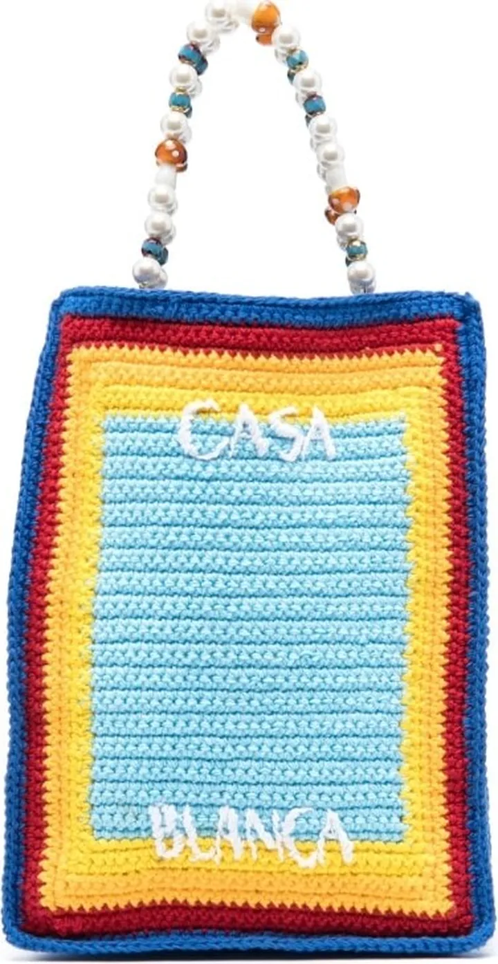 Arch beaded crochet-knit tote bag