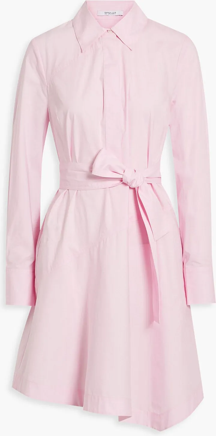 Asymmetric belted cotton-blend poplin mini dress