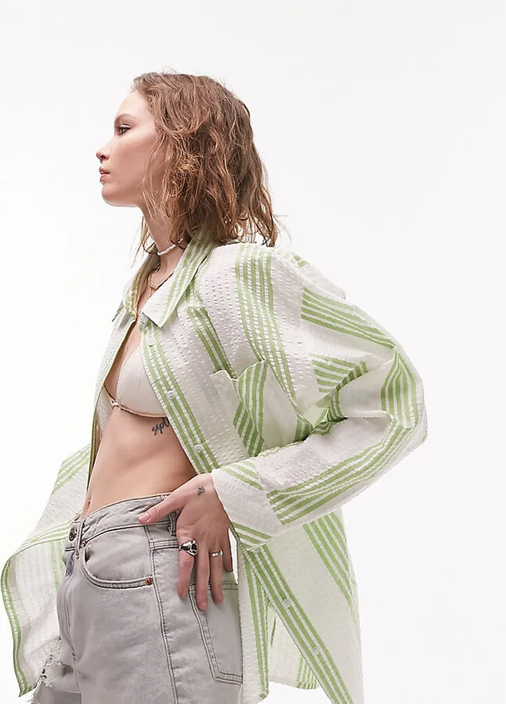 Topshop stripe beach shirt in green