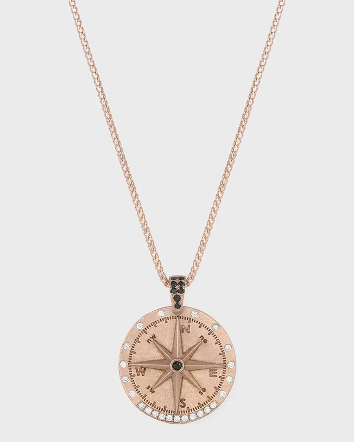 18k Rose Gold Compass Shield Diamond Pendant Necklace
