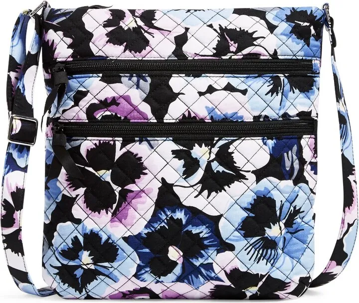 Vera Bradley Women's Recycled Cotton Triple Zip Hipster Crossbody Bag Plum Pansies