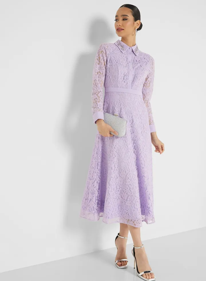 Collar Lace Detail Dress