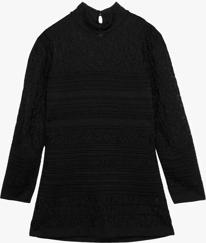 Ribbed and jacquard-knit turtleneck sweater