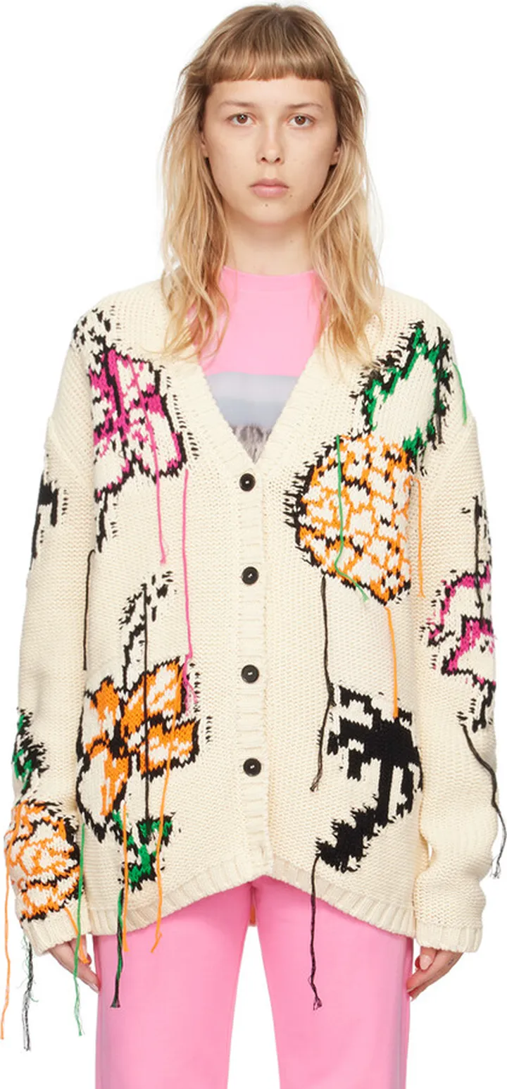 MSGM Off-White Jacquard Cardigan