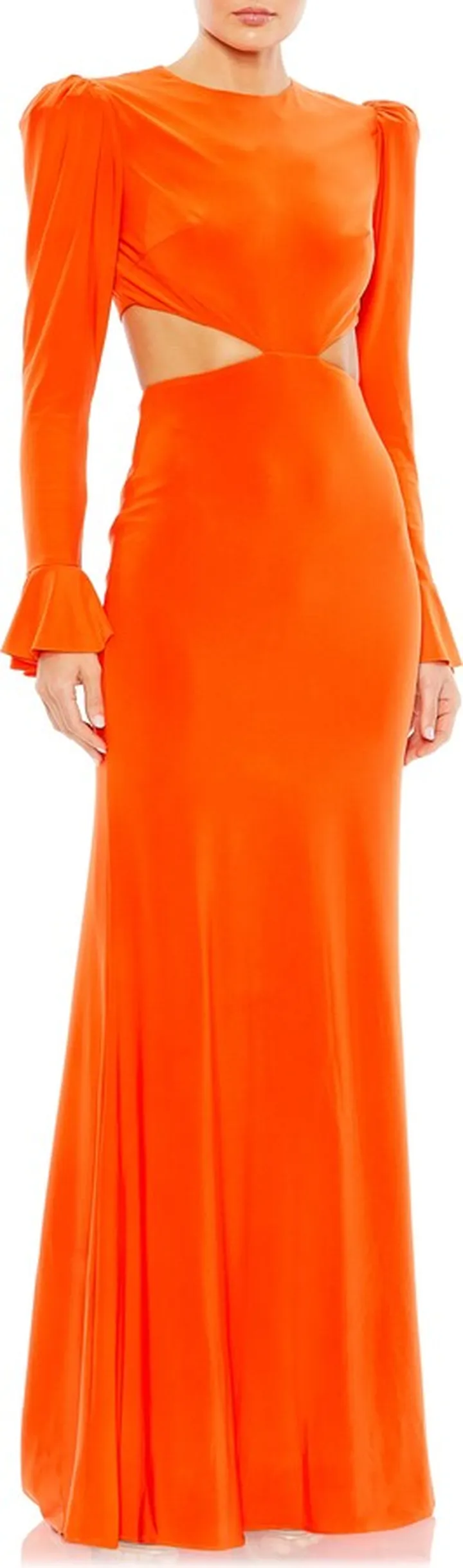Cutout Detail Long Sleeve Trumpet Gown