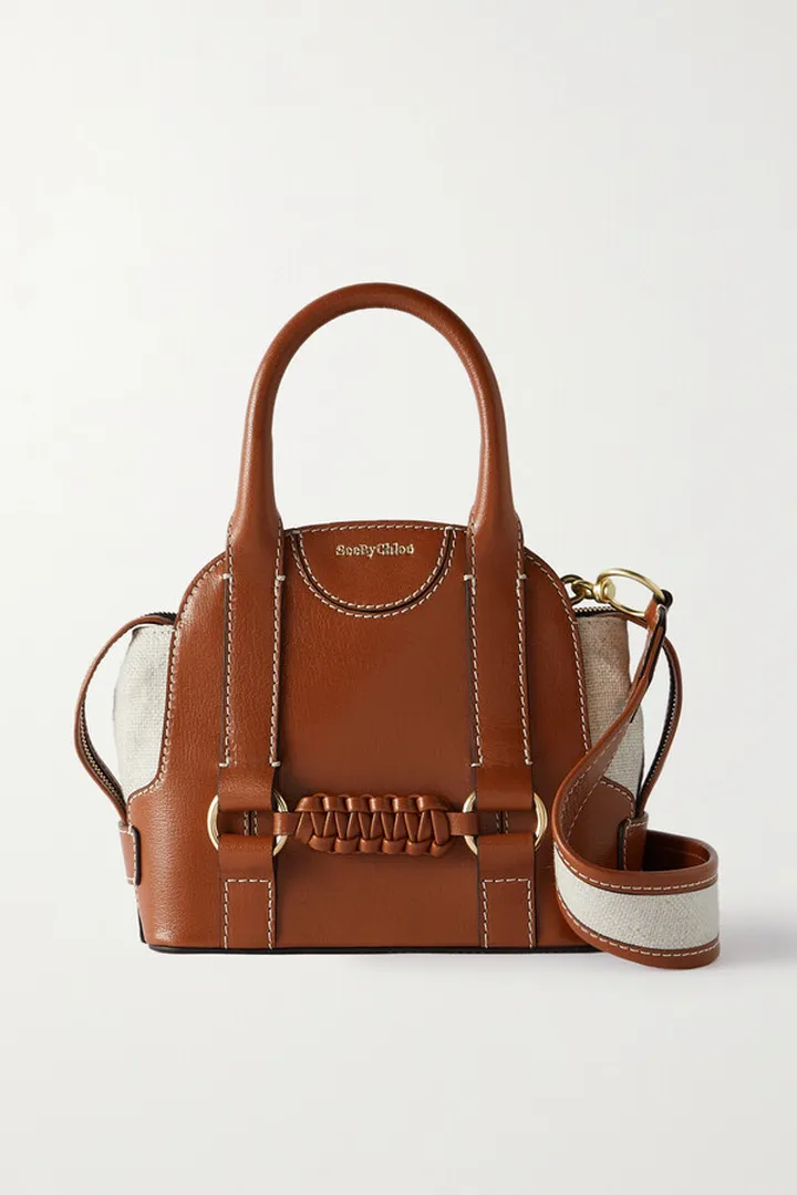 See By Chloé - Saddie Canvas-trimmed Crinkled Leather Shoulder Bag - Brown