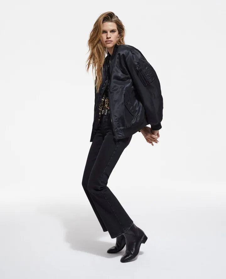 Black bomber jacket with leopard lining