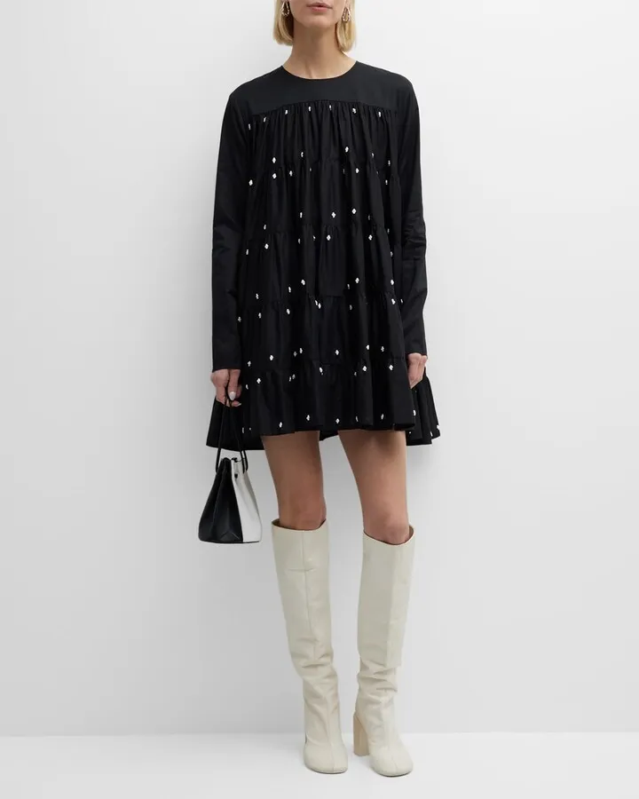Soliman Tiered Embroidered Mini Dress