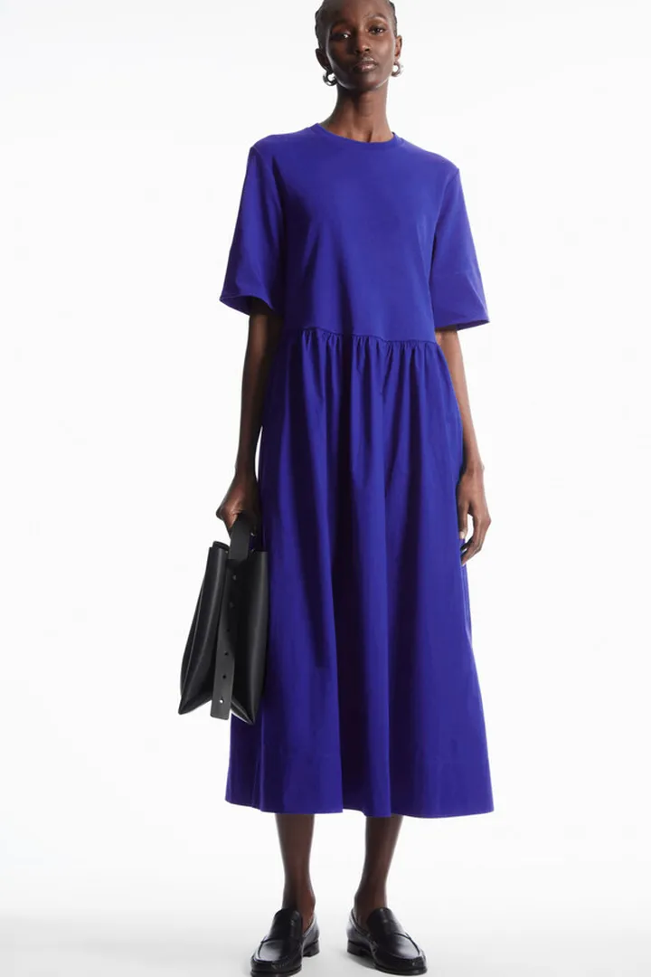 Contrast-Panel Midi T-Shirt Dress