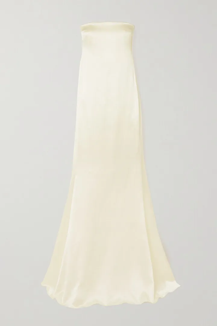 SAINT LAURENT - Strapless Silk-satin Gown - White