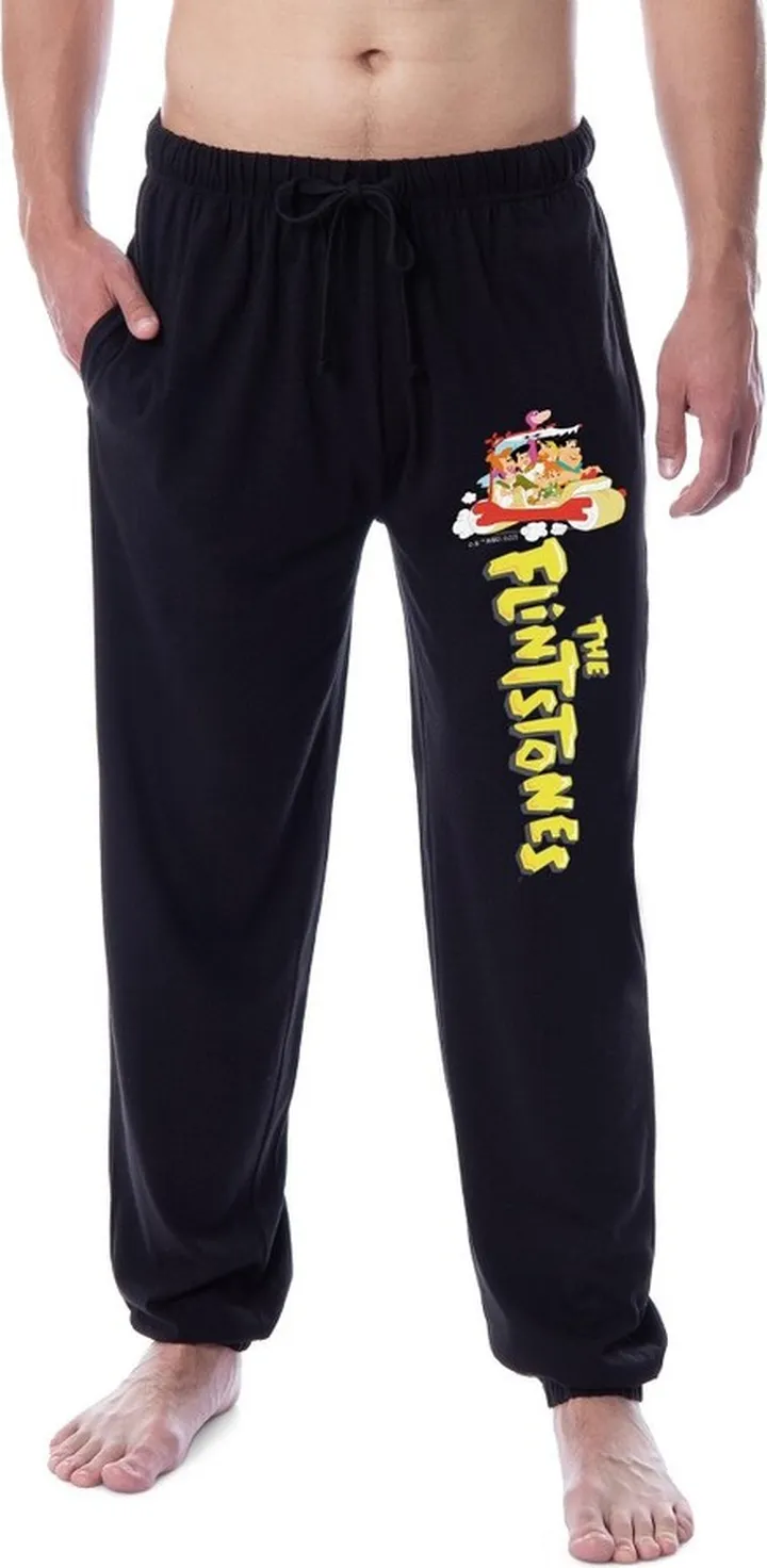 The Flintstones Mens' Cartoon Characters Sleep Jogger Pajama Pants (Small) Black