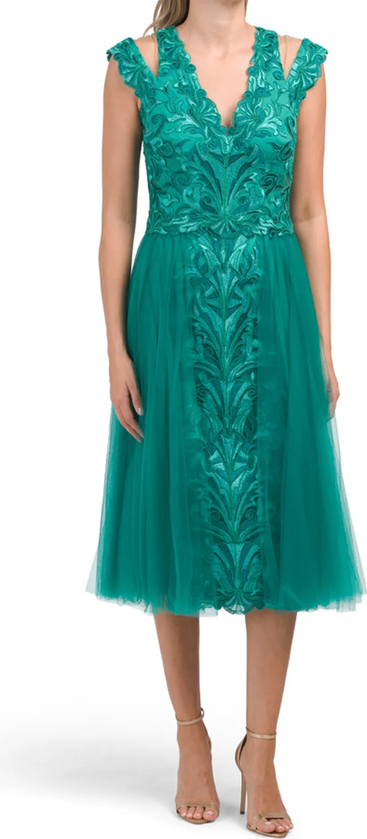 Short Sleeve Floral Embroidered Midi Dress