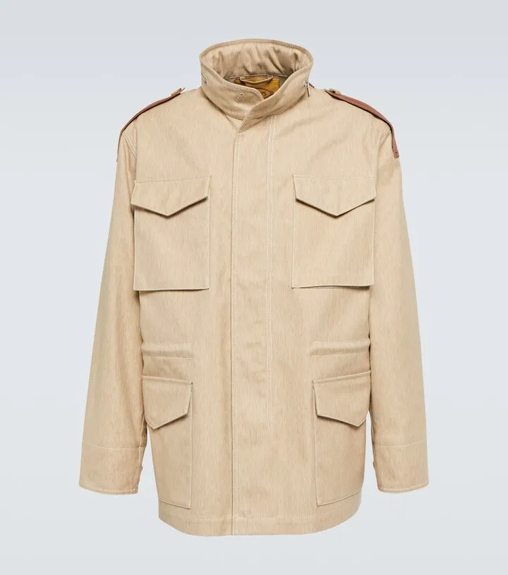 Coated leather-trimmed cotton jacket