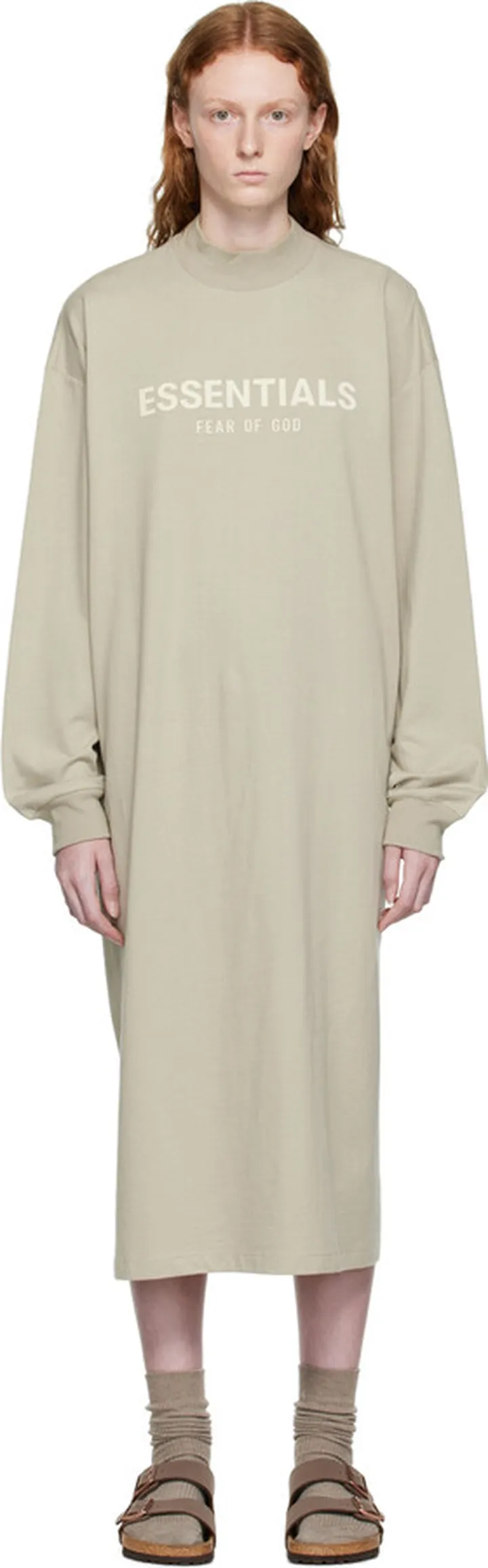 Essentials Gray Long Sleeve Midi Dress