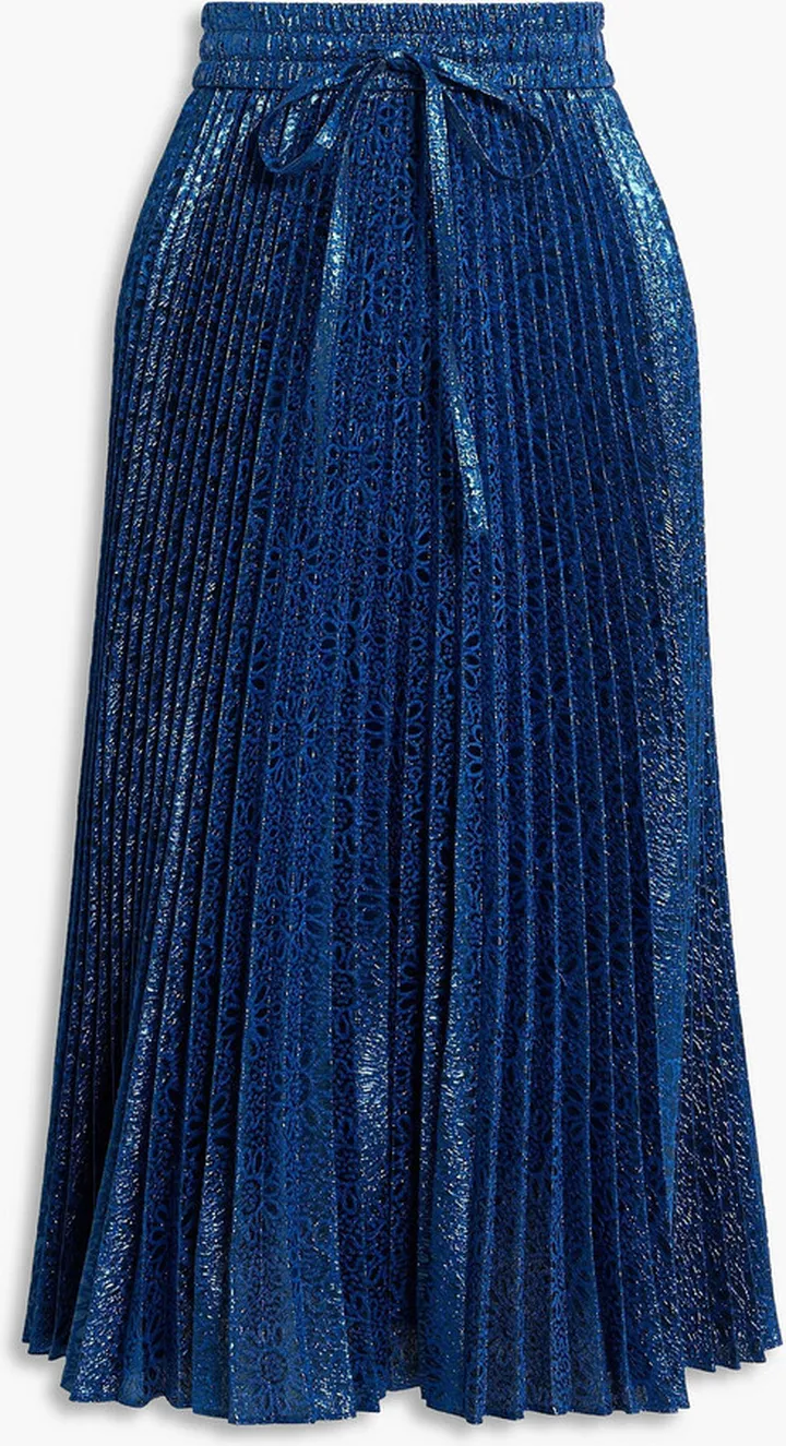 Pleated metallic jacquard midi skirt
