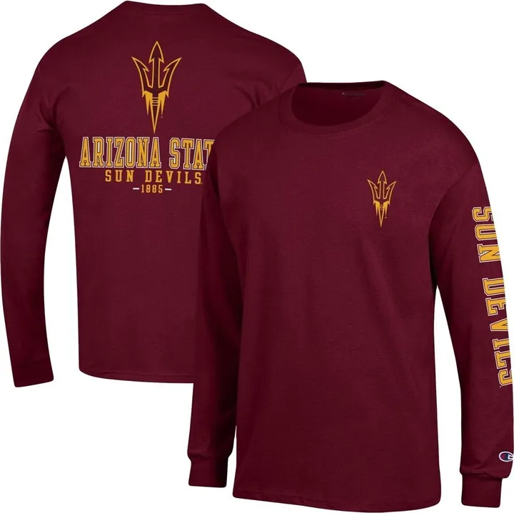 Men's Champion Maroon Arizona State Sun Devils Team Stack Long Sleeve T-shirt