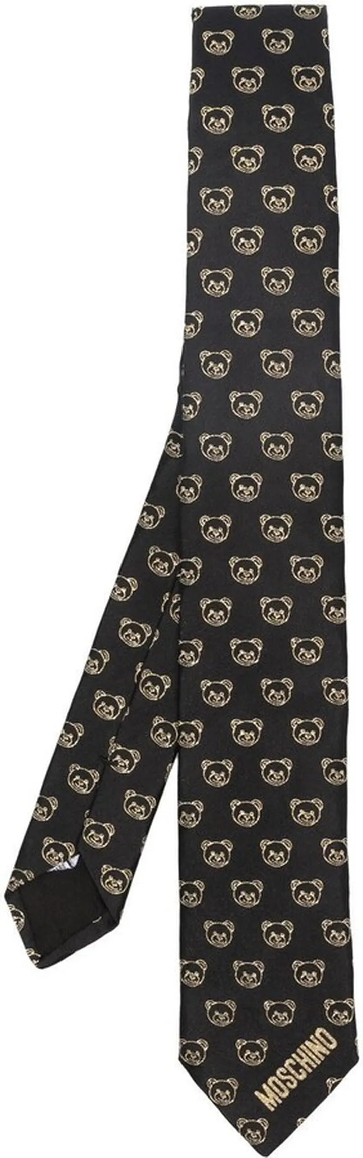 Teddy Bear-embroidered silk tie