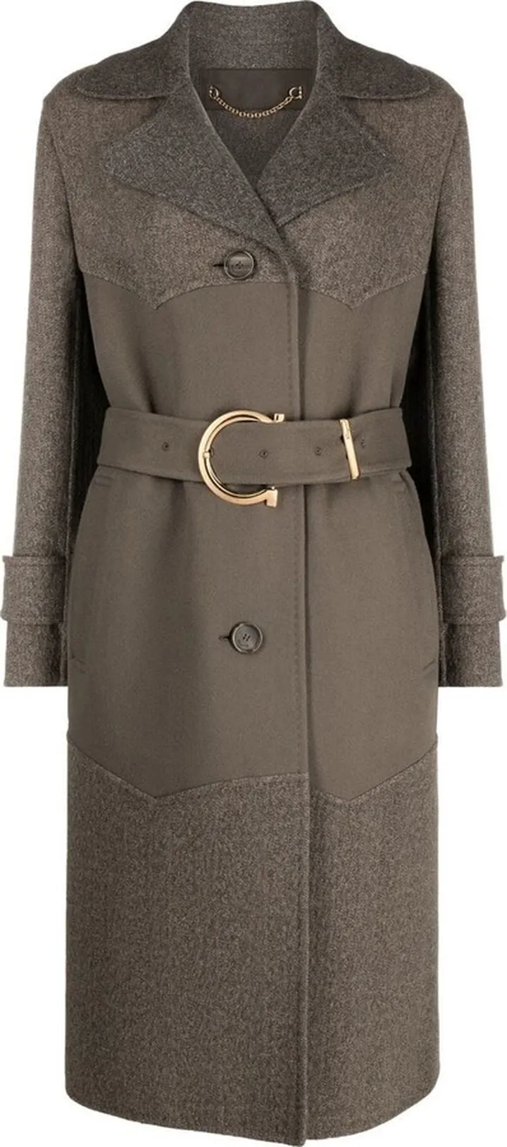 Panelled Herringbone-Pattern Single-Breasted Coat