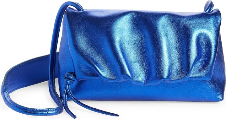 Ruched Metallic Leather Shoulder Bag