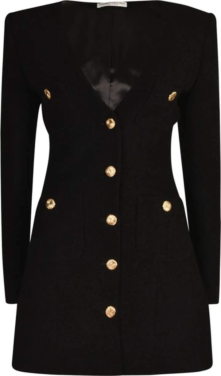 Alessandra Rich V-Neck Buttoned Blazer Dress
