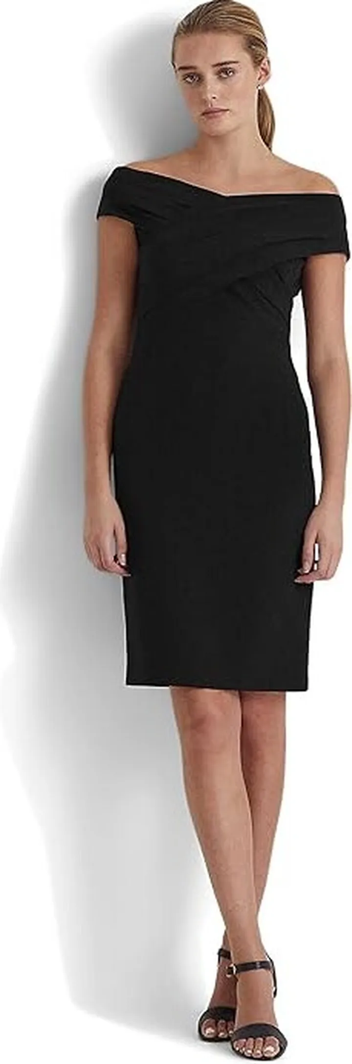 LAUREN Ralph Lauren Crepe Off-the-Shoulder Cocktail Dress (Black) Women's Dress