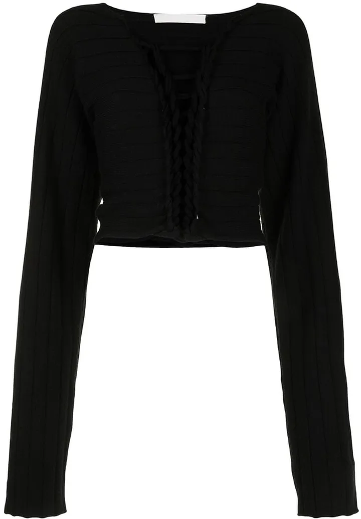 braided V-neck jumper