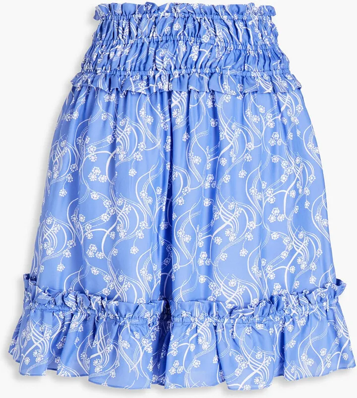 Ruffled printed twill mini skirt