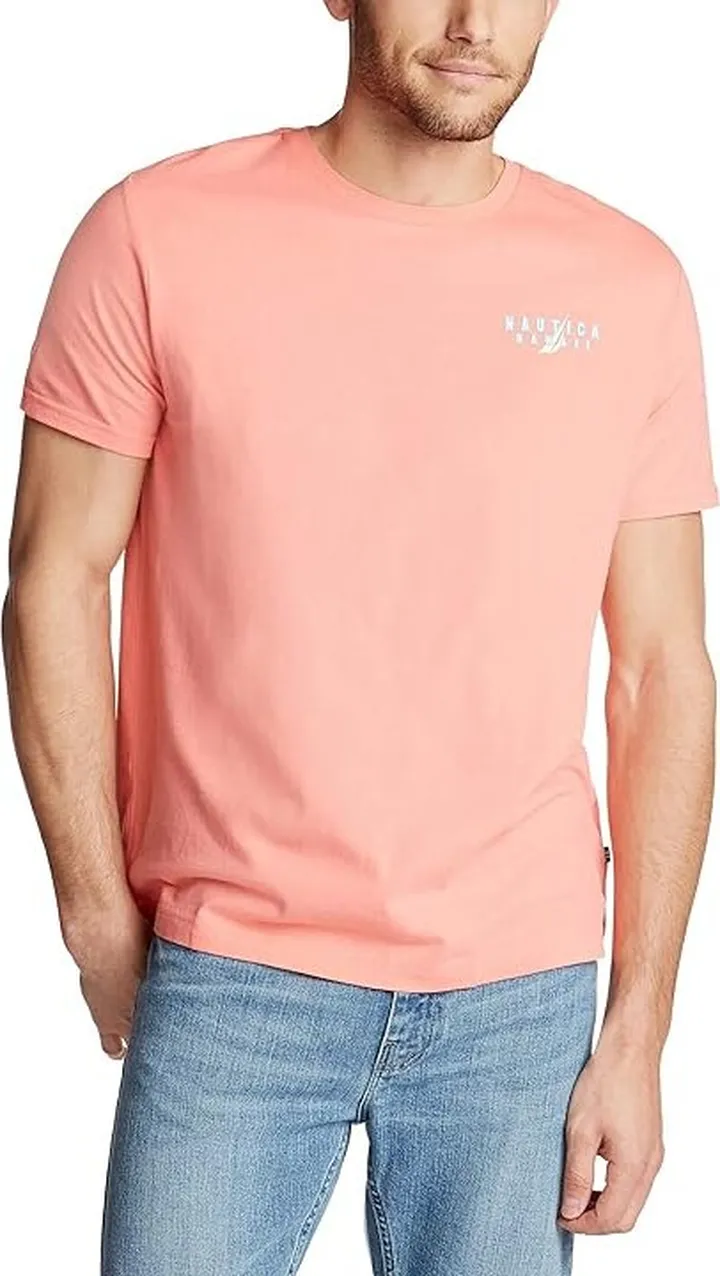 Nautica Men's Short Sleeve 100% Cotton Fish Print Series Graphic Tee Shirt (Pale Coral) Men's T Shirt