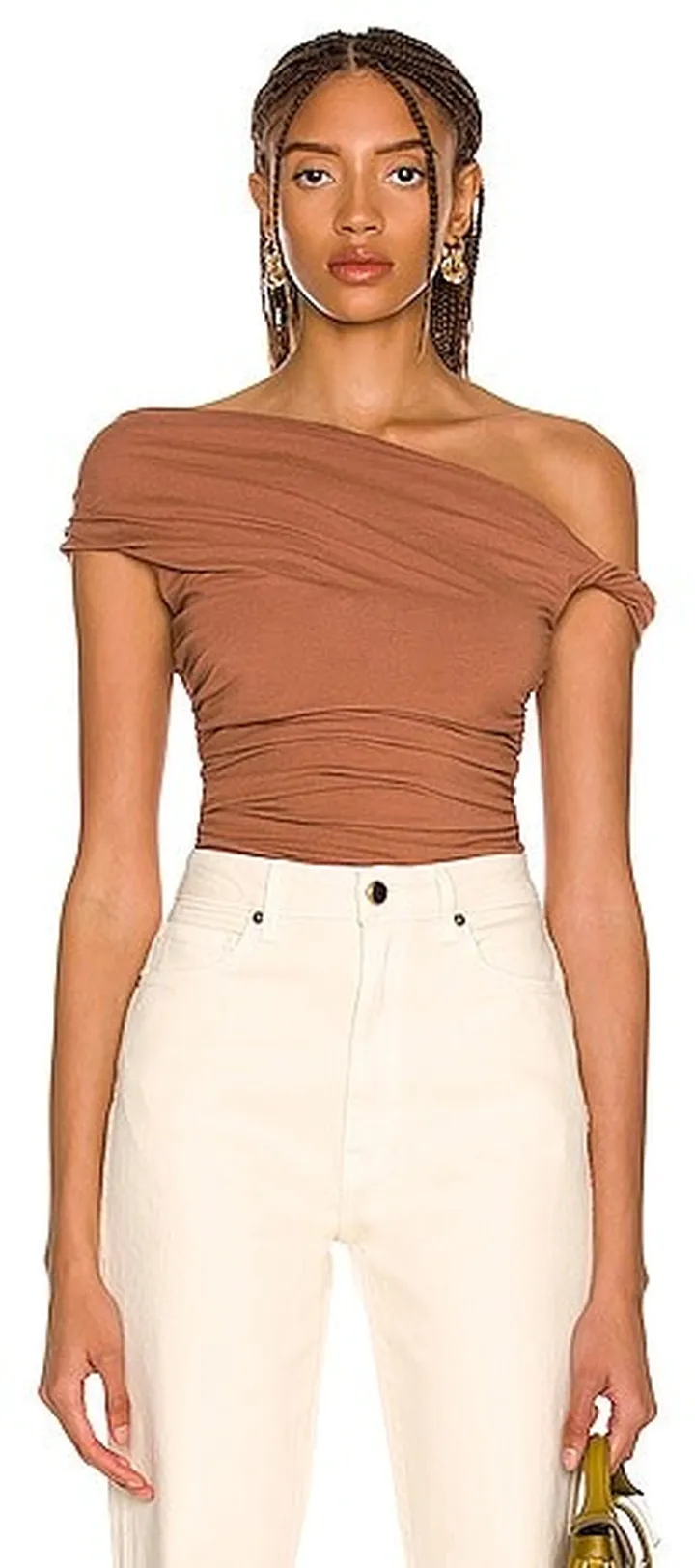 AGOLDE Hilma Twist Sleeve Bodysuit in Tan