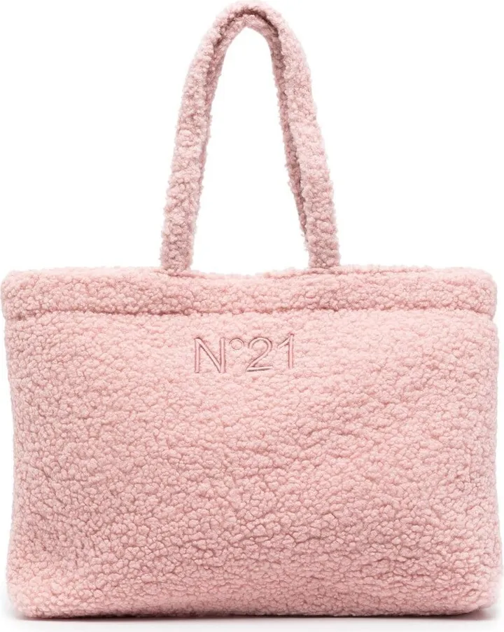 Maxi-Logo faux-shearling tote bag