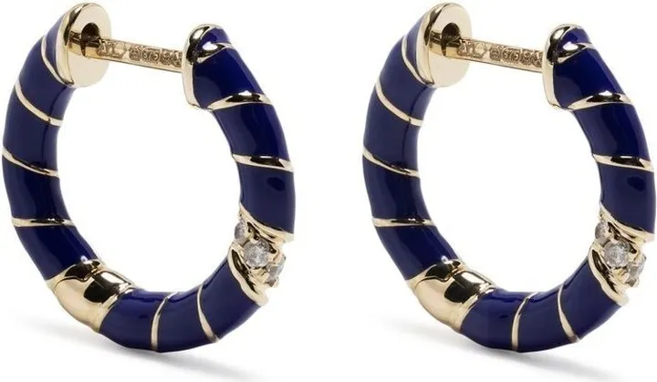9kt Yellow Gold Diamond And Enamel Hoop Earring