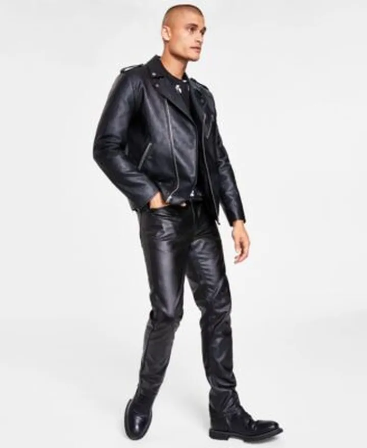 I.N.C. International Concepts Mens Faux Leather Biker Jacket Floral T Shirt Skinny Fit Faux Leather Pants Created For Macys