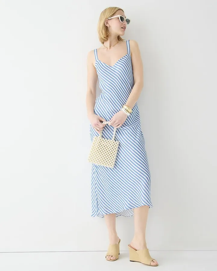 Gwyneth V-neck cupro-blend slip dress in stripe