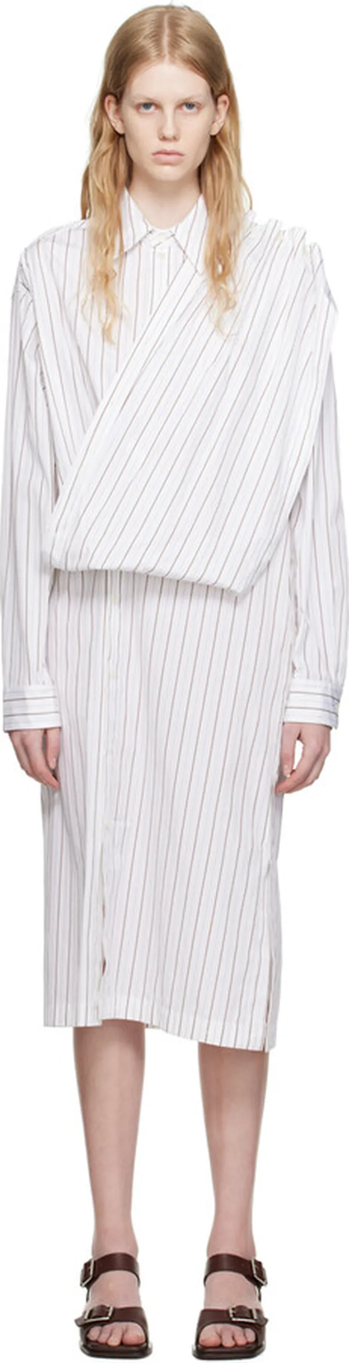 LEMAIRE White Playful Buttoned Shirt Midi Dress