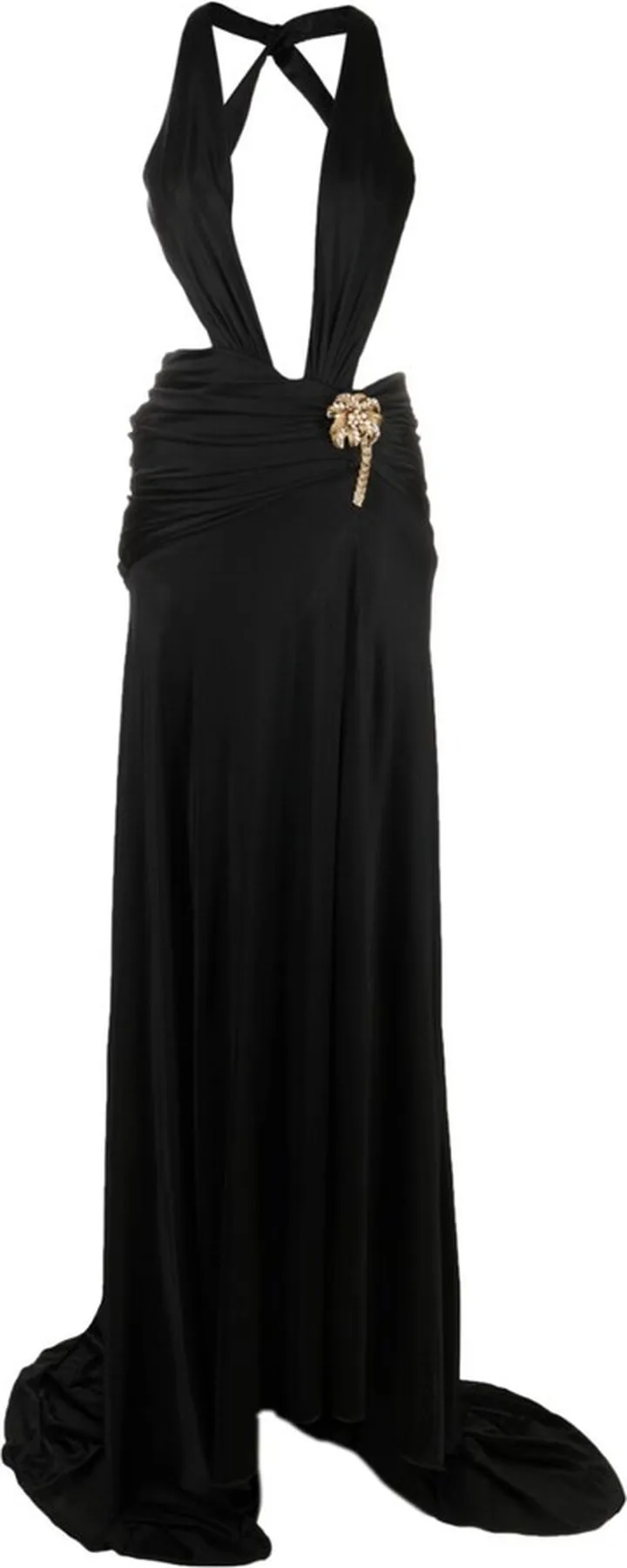 Brooch-Detail Front Slit Dress